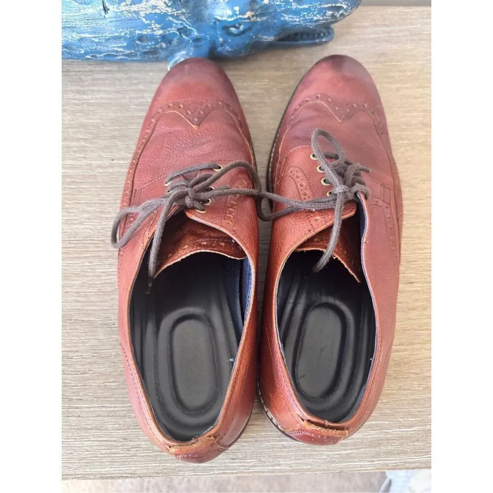 COLE‎ HAAN Grand.Os WATSON Brown Pebble Leather Wingtip Oxford Size 11.5
